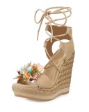 Cake Beaded Wedge Espadrille Sandal, Beach