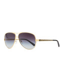 Metal Aviator Sunglasses with Logo Arms, Golden/Black