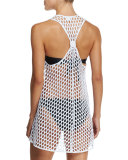 Honeycomb-Mesh Sleeveless Tunic Coverup