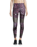 Bondage Paneled High-Rise Legging, Purple Cheetah