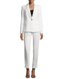 Two-Piece Slim-Fit Pique Pant Suit, Ivory