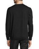 Crewneck Sweatshirt w/Faux-Leather Patches, Darkest Black