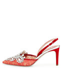 Crystal Lace 75mm Slingback Pump, Red