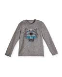 Long-Sleeve Melange Logo Tee, Twisted Gray, Size 2T-12