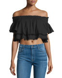 Rosal Off-The-Shoulder Layered Crop Top, Black