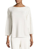 Lace-Appliqué Sweater Top, Ivory