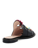 Floral-Appliqué Leather Mule Sandal, Nero/Multi