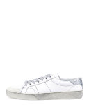 SL/37 Distressed Low-Top Sneaker, White/Silver