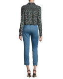 Gia Cropped Stretch Denim Jeans, Blue