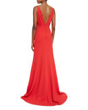 Sleeveless Double-Strap Jersey Gown, Red