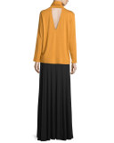 Long Full Stretch-Jersey Skirt, Black