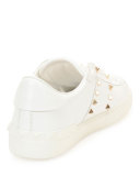 Rockstud Low-Top Leather Sneaker, White