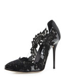 Alyssa Embroidered-Illusion Pump, Black