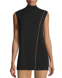 Two-Tone Mock-Neck Sleeveless Sweater, Black/Teak