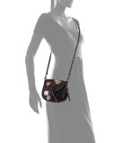 17 Varsity-Patch Leather Saddle Bag, Black