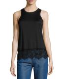 Lace-Trim Jersey Tank, Black