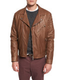 Leather Asymmetrical-Zip Moto Jacket, Chestnut
