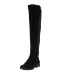 Sabrina Chain-Trim Suede Knee Boot, Black