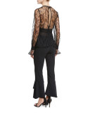 French Lace Plunging V Top, Black