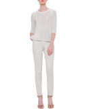 Half-Sleeve Crochet Pullover, White