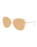 Open-Inset Mirrored Cat-Eye Sunglasses, Gold