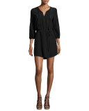 Saxona Split-Neck Silk Mini Dress, Black