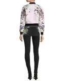 Floral-Print Short-Sleeve Kimono Blouse, Black/Yellow