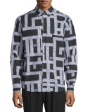 Shields Pipe-Print Shirt, Darkest Black Thread
