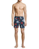 Moorea Soccer-Turtle Printed Swim Trunks, Navy