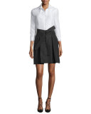 3/4-Sleeve Colorblock Trench Dress, White/Black