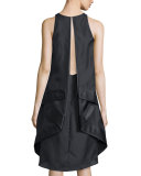 Sleeveless Layered Cape-Back Dress, Black