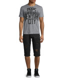 Distressed Slim-Fit Denim Shorts, Black