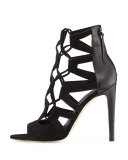 Roxie Caged Suede/Leather Sandal, Black
