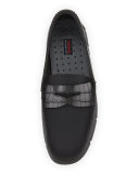 Rubber Penny Loafer with Faux-Croc Trim, Black