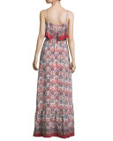 Florina Folkloric Silk Maxi Dress, Burnt Coral