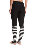 Bumble Rhythm Striped Stirrup Leggings, Black/White