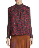 Aleni Silk Ruffle-Neck Blouse, Montage Mini Rubiate