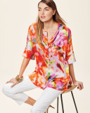 Selene Half-Sleeve Printed Silk Top