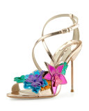 Hula 3D Floral 105mm Sandal, Rose Gold