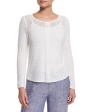 Long-Sleeve Sheer Illusion Sweater Top, Petite