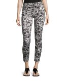 Etched Floral-Print Skinny Ankle Jeans 