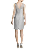 Sleeveless Lace-Bodice Metallic Sheath Dress, Sky