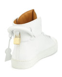 125mm High-Top Leather Sneaker with Padlock, White
