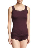 Heather Jersey Lace Trim Tank, Black/Wine
