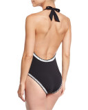 Summer Vibe Deep V One-Piece Maillot Swimsuit, Black