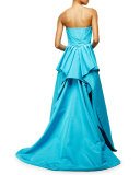 Strapless Pleated-Back Gown, Aqua