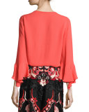 Shia Bell-Sleeve Silk Blouse, Pink