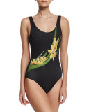 Kelly Floral-Print One-Piece Swimsuit, Black