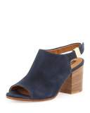 Ancona Suede Open-Toe Slingback, Navy