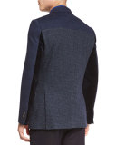Patchwork Mixed-Woven Sport Coat, Navy